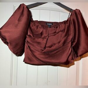 NWT Express Women's Deep Burgundy Balloon Sleeve Crop Blouse